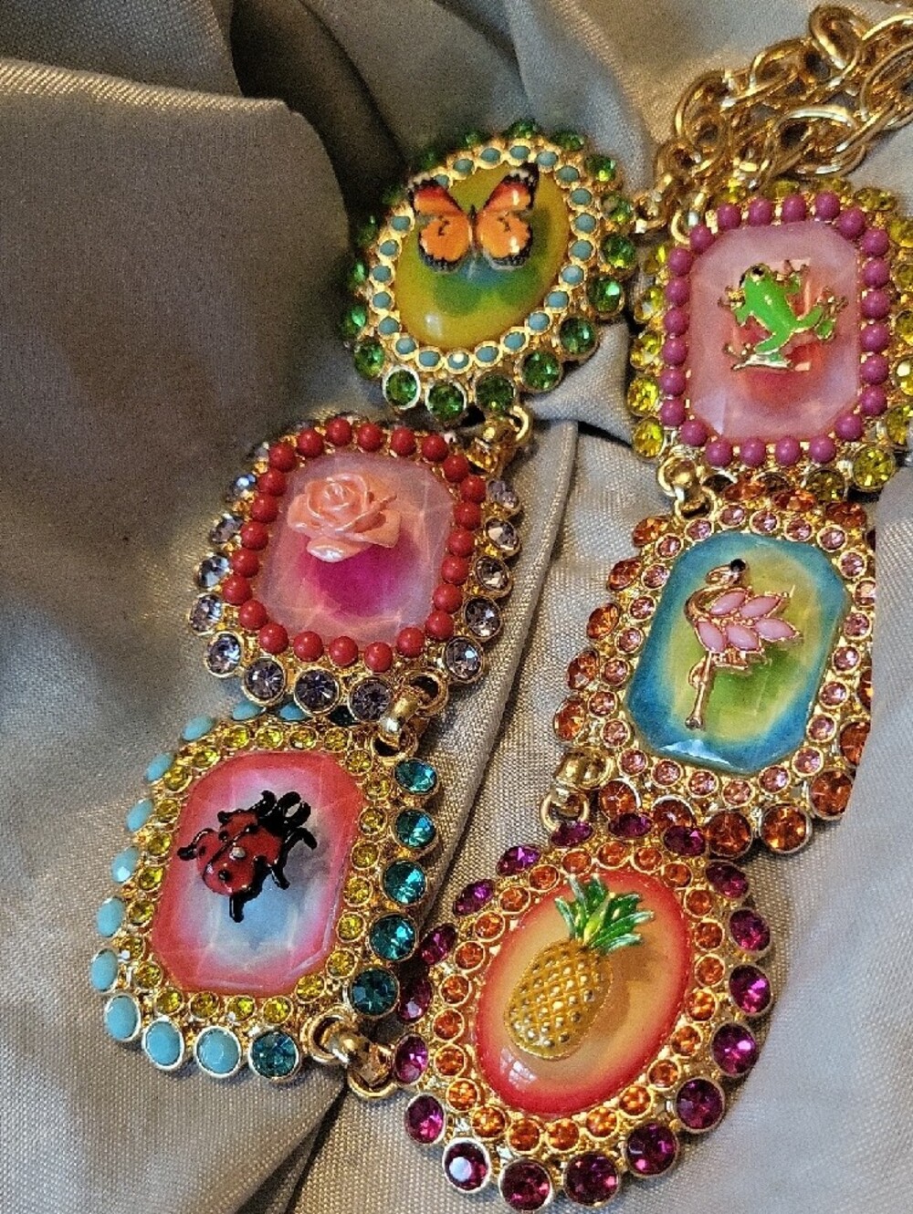 Betsey Johnson Pink, Turquoise & Gold Multi-Motif Statement Necklace - Picture 3 of 3